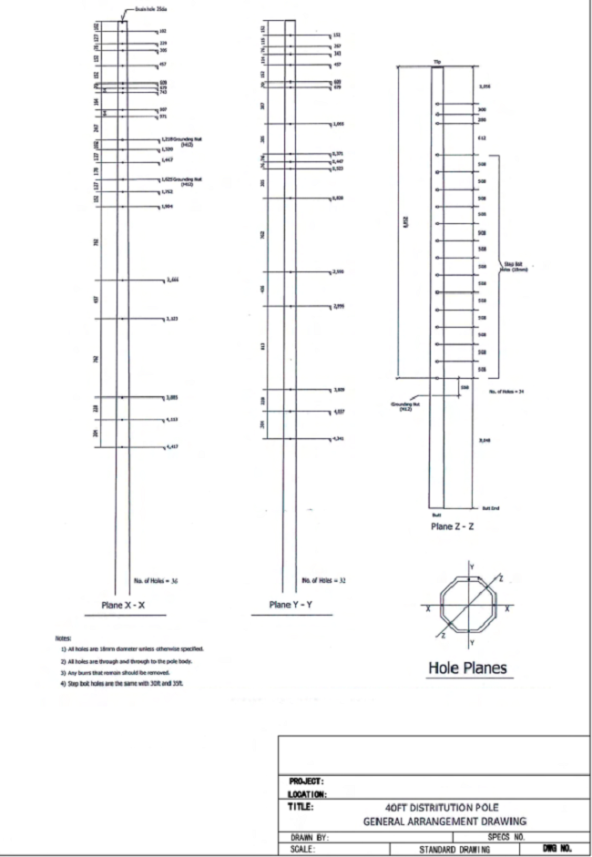 Pole utilitas baja segi delapan untuk transmisi listrik tiang logam galvanis 0