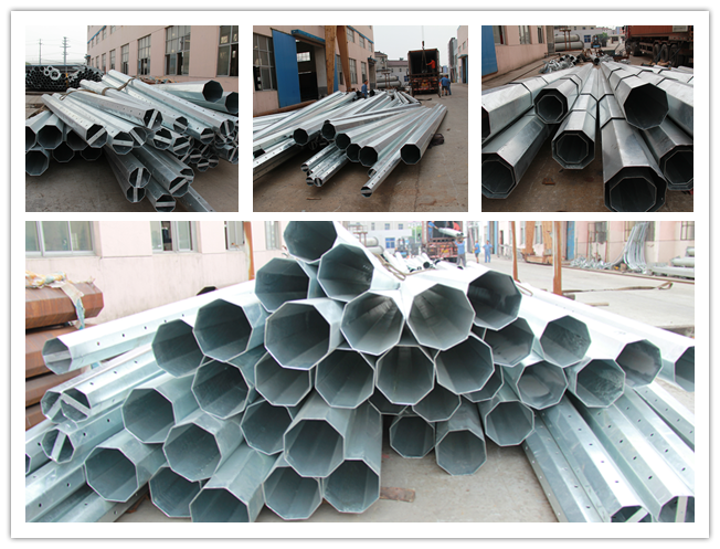 8 Sided Double Circuit Galvanized Steel Pole For 165kv Electrical Transmission Line 1