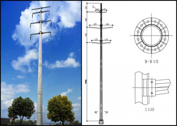 Low Voltage Overhead Tubular Power Galvanized Steel Pole For 132KV Electric Transmission Line 0