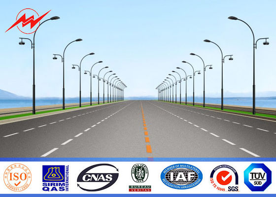 12 M 3,5mm Tiang Lampu Jalan Ganda, Tiang Tubular Baja 15 Tahun Warrenty