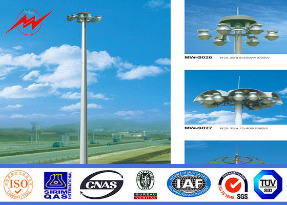 Multisided 40M 12 Lampu Galvanized High Mast Pole untuk Plaza Lighting dengan Lifting System