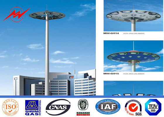 Multisided 40M 12 Lampu Galvanized High Mast Pole untuk Plaza Lighting dengan Lifting System