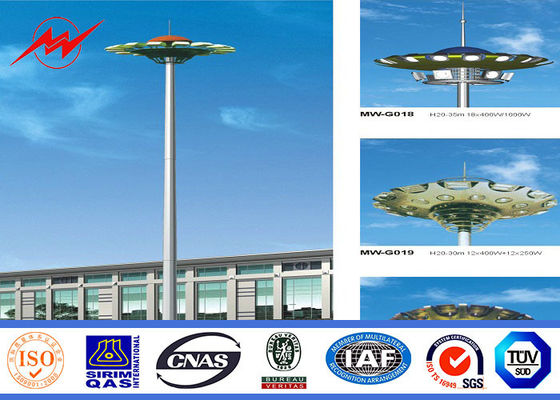 Multisided 40M 12 Lampu Galvanized High Mast Pole untuk Plaza Lighting dengan Lifting System
