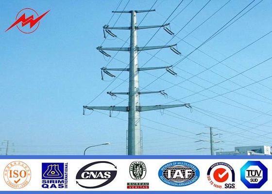 69 kv Octagonal Electrical Galvanized Steel Pole With Galvanized Steel Cross Arms