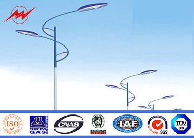 Q235 Hot Dip Galvanized Street Light Poles 12m With Cross Arm 1.8 Safety Factor
