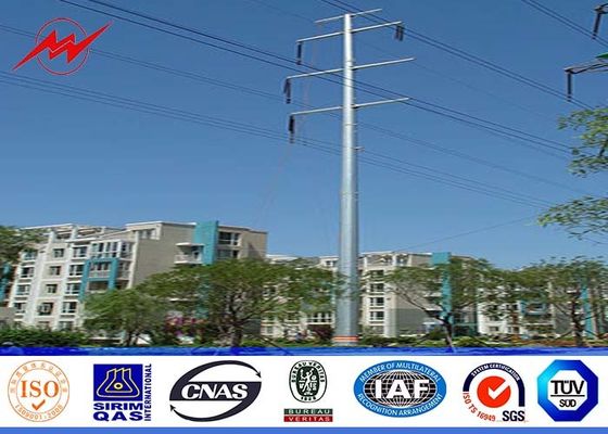 AWS D 1.1 69kv Steel Tubular Electric Power Pole With Galvanized  Cross Arm