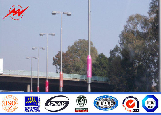 Hot Dip Galvanized 12m Q235 Single Arm Street Light Poles Untuk Pencahayaan Jalan