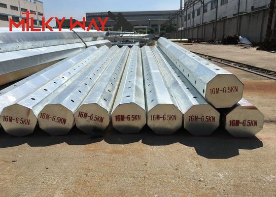 12m Gr65 Octogonal Electrical Steel Utility Pole dengan Hot Dip Galvanized Coating untuk Transmisi Daya Listrik
